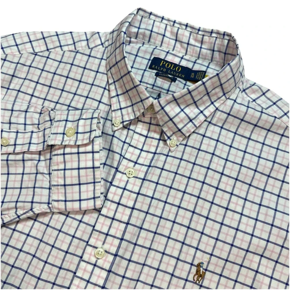 Polo Ralph Lauren Button Down Shirt Men XL TG Flesh Pony Casual Preppy Checked